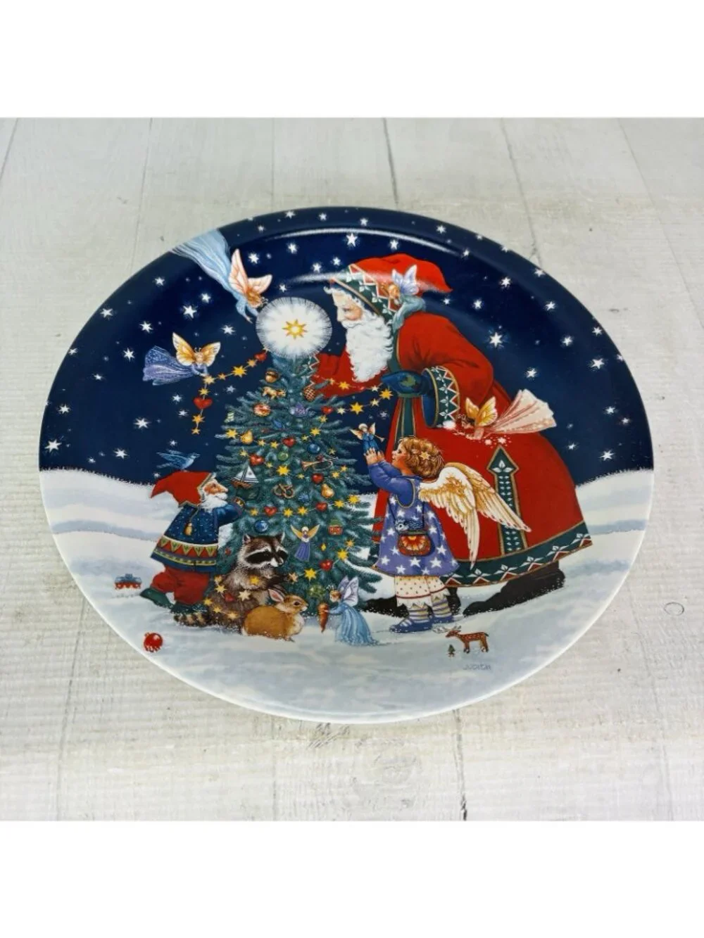 Certified Inter STARLIGHT SANTA Judith Griffith Christmas Dinner Plate Set 4 NEW